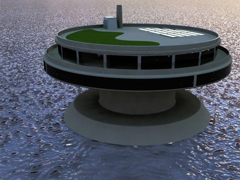 Takto by měla vypadat umělecká koncepce designu pro mořské kolonie na podpěrách. Institut pro mořské kolonie (The Seasteading Institute) představil ohromné shluky těchto staveb, které tvoří městské státy na otevřeném oceánu.